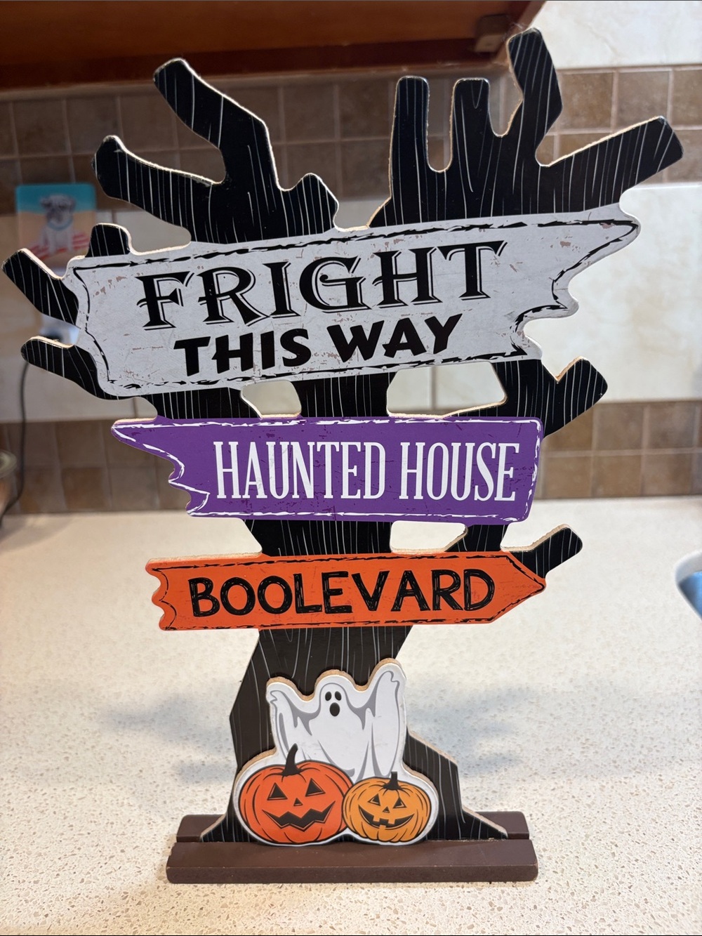 Halloween Haunted House Table Sign - Purple, Orange, Black